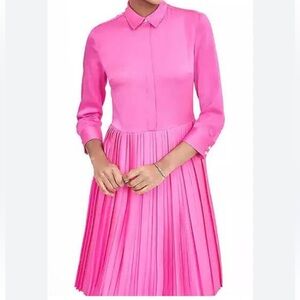 Banana Republic Neon Pink Hibiscus Pleated Shirt Dress Size 4